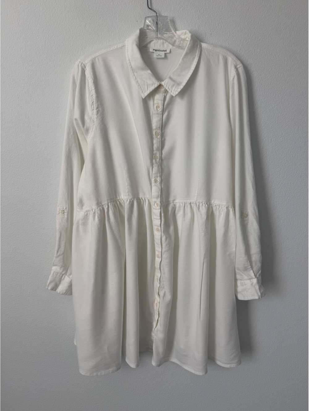 Ingrid & Isabel White Long Sleeve Button Up Babydoll Tunic Shirt Women's Size XL